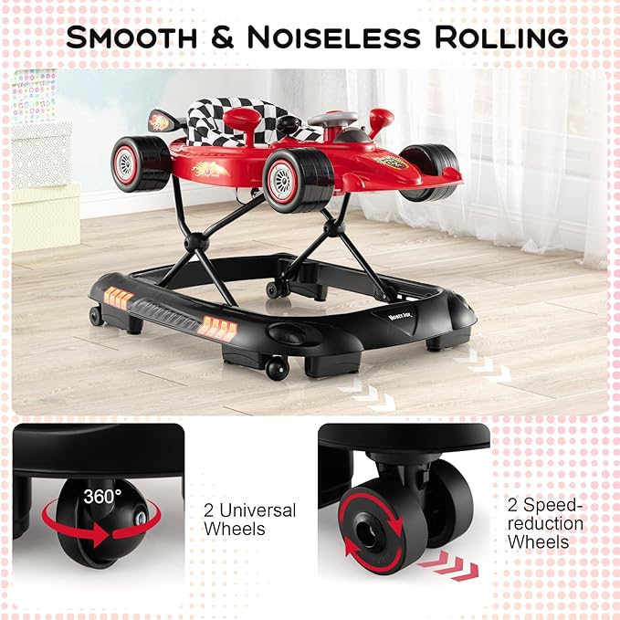 HONEY JOY Baby Walker, 4-in-1 Foldable Infant Activity Push Walker, Toddler Car Walker w/Adjustable Heights, Music, Lights, Removable Tray, Baby Walker with Wheels for Boys Girls 7-14 Months (Red)