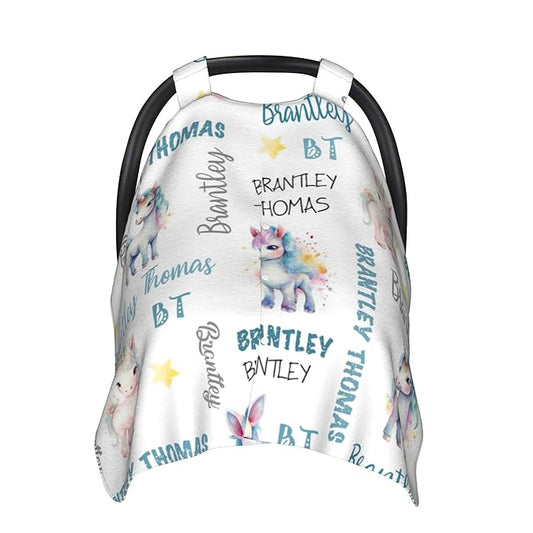 Personalized Winter Baby Car Seat Cover with Name Horse Winter Car Seat Cover for Baby Seat or Stroller Custom Infant Car Seat Covers Minky Blankets Nursing Cover Breastfeeding Scarf