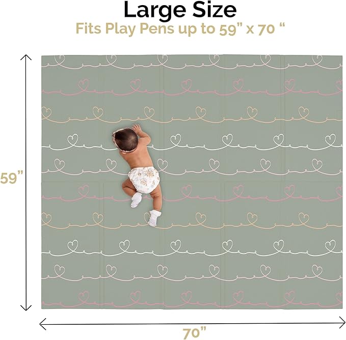 JumpOff Jo Foldable Foam Play Mat – Large Waterproof Baby & Toddler Activity Floor Mat, Double-Sided 70 x 59 Inch Play Surface