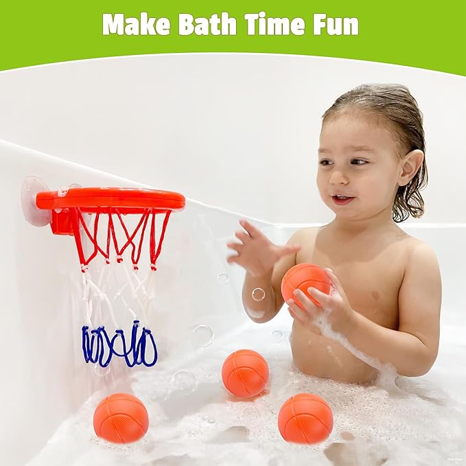 MARPPY Bath Toys - Bathtub Basketball Hoop for Kids Toddlers - Mold Free Bath Toys with Suction Cup & 3 No Hole Balls - Shower and Bathtub Toys for Toddlers - Boys Girls