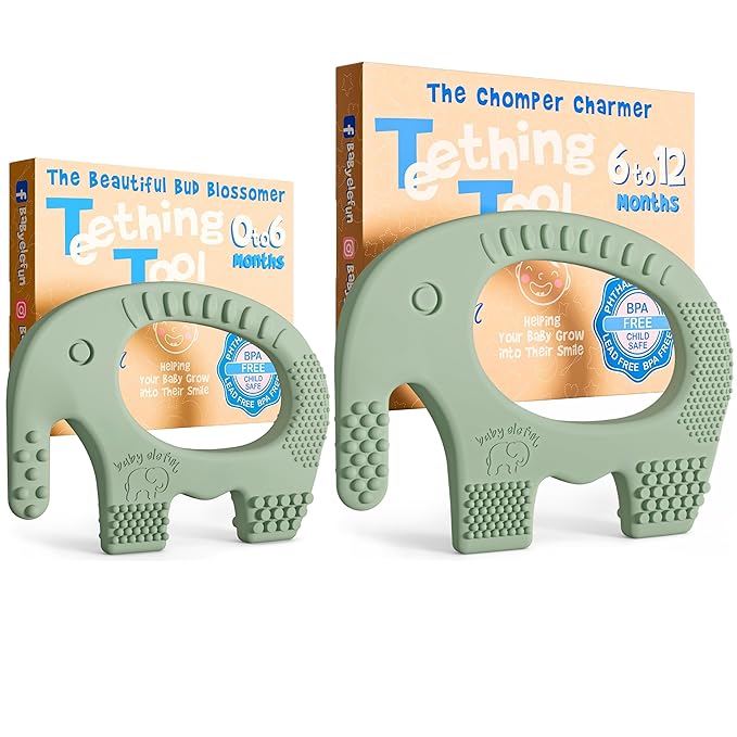 Elefun Baby Teether Pack - Gift a Full Year of Blissful Baby Relief - Infant Teethers 0 to 6 to 12 Month Set - Safe Silicone Soothing Rings Developmental Infant Chew Toys 2 Set