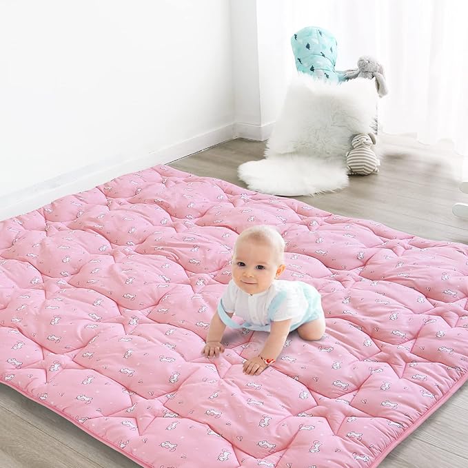 SPRINGSPIRIT Baby Play Mat, 43x43 Playmat for Playpen, Thicken Baby Mat for Floor, Non-Slip Washable Playmat for Babies, Toddlers, Pink