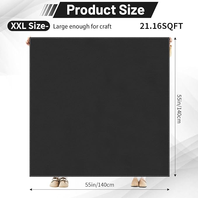 Drydiet 55x55 Inch Extra Large Craft & Painting Floor Mat - Waterproof Non-Slip PVC Art Rug, Floor Protector for Easel Painting Pottery Messy Projects, Washable Roll-up Spill Mat(Black, Plain)