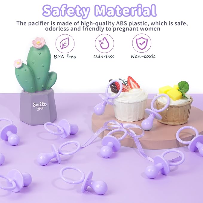 36 Plastic Pacifiers for Baby Shower Game, 2.75’’ Baby Shower Pacifiers, Purple Pacifiers for Baby Shower Decoration DIY, Gender Reveal Party Table Scatter/Baby Shower Party Favors (Purple)