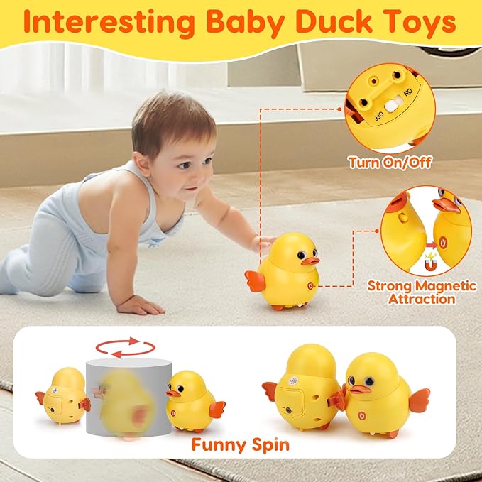 Baby Toys 6-12 Months Musical Duck Toy Set 3 4 5 6 7 8 9 Month Old Tummy Time Infant Newborn Crawling Moving Light Up Toys for Babies 9-12-18 Months First Birthday Easter Shower Gifts for 1 Year Old