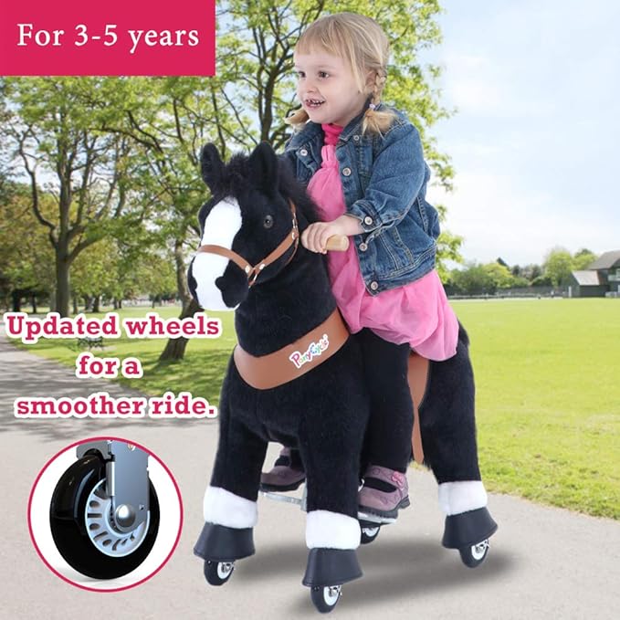 PonyCycle Ride on Horse with Brake, Sound & Pedal Pad, Classic Model U Walking Horse Mechanical Pony Black Giddy up Pony Plush Toy Walking Animal U3 for Age 3-5 Years -Ux326