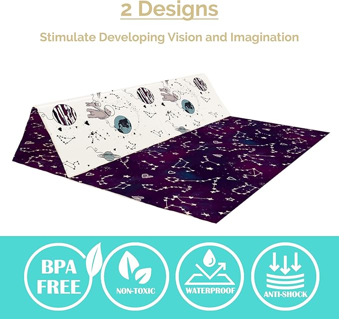 JumpOff Jo Foldable Foam Play Mat – Large Waterproof Baby & Toddler Activity Floor Mat, Double-Sided 70 x 59 Inch Play Surface