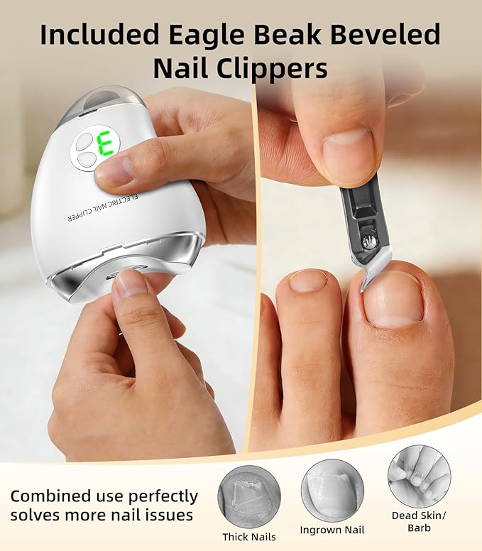 2026 Upgrade 2-in-1 Electric Nail Clipper & Filer, Baby Nail Trimmer with LED Light 3-Speed Quiet (<45dB) Portable Nail Cutter for Seniors & Adults, Rechargeable via USB-C