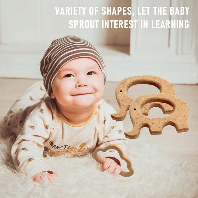 12-Pcs Baby Teether Toys,Wooden Teethers for Babies - Wooden Animal Toys, Teething Rings, Toddler Chew Toys，Baby Teething Rings and Wooden Teether Set-Suitable for Children Over 36 Months