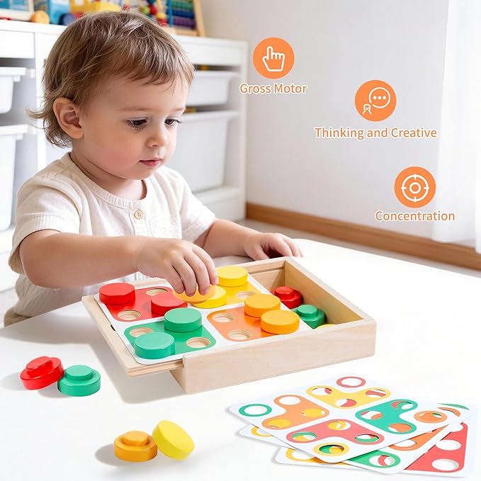 Montessori Toys for 1 2 Year Old, 9 in 1 Wooden Toddler Educational Set, Includes Lock Box, Puzzle, Color Sorting Board, Lacing Beads, Shape Sorter & Animal Figures, Gift for 19-24 Months Boy & Girl