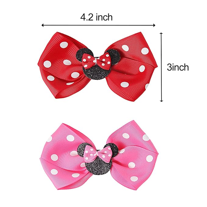 Hair Clip, Baby Girl Mouse Ears Hair Bows Clips, 4pcs Polka Dot Hair Accessory for Baby Kids Girls Women, Mice Hair Accessories for Glitter Party Princess Decoration Cosplay