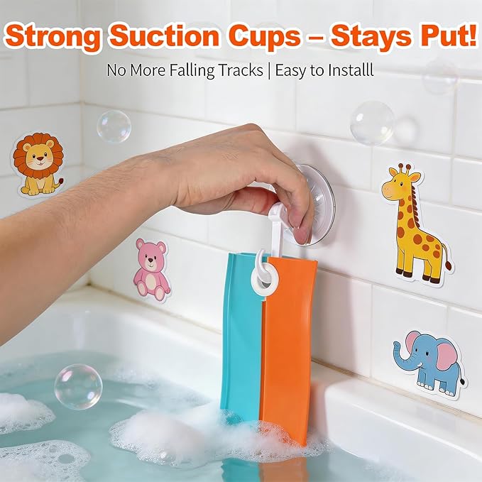 5 Ft Race Car Bath Toy Set, Toddler Bath Toys, Race car Set for Kids Ages 3+, Bathtub Time Birthday Gift for Boys & Girls, Including Mesh Storage Bag and 3 Suction Cup (Orange)