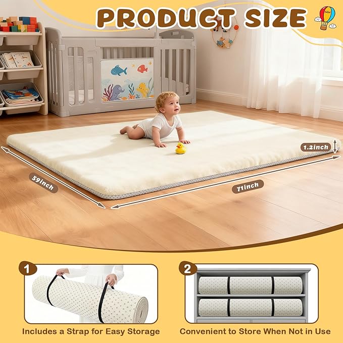 Yozoia Thick Baby Play Mat for Floor 71 x 59, Ultra Soft Playpen Mat, Machine Washable Tummy Time Foam, Non-Slip Bottom Helps Cushion, for Kids, Infant and Toddler Crawling