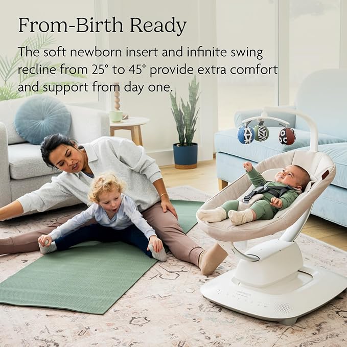 UPPAbaby Mamaroo Smart Swing – Customizable Soothing Modes with MotionSync Technology – Infant Recline + Bluetooth Enabled – Included Newborn Insert – Stella (Grey Mélange)