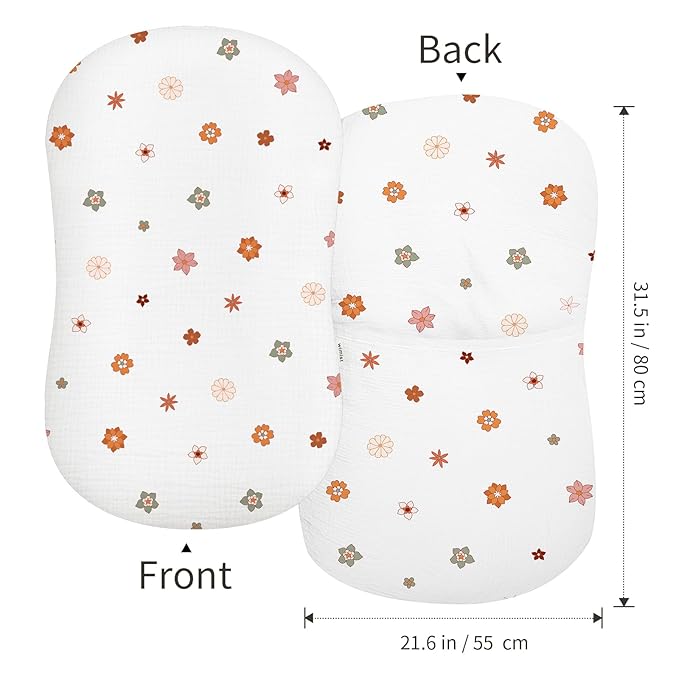 Muslin Baby Lounger Cover, Soft Breathable Newborn Lounger Pillow Cover for Boys Girls Infant (Flower-B)