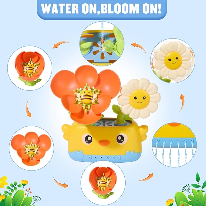 Baby Bath Toys for Kids Ages 1-3 | Safe & Fun Mold Free Toddler Bath Toys | Interactive Bath Toys with Blooming Flower with Watering Can Bathtub Water Toys for 1+ Year Old Great for Girls Shower Gifts