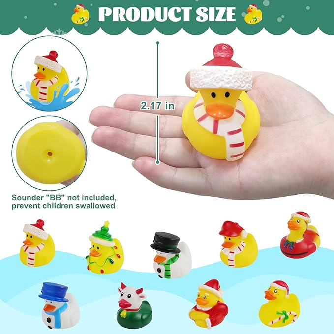 36Pcs Christmas Rubber Ducks in Bulk, 2 Inch Mini Christmas Ducks Bath Toys for Kids Boys Girls, Holiday Rubber Ducks for Jeep Ducking, Xmas Party Favors Decorations Stocking Stuffers Gifts