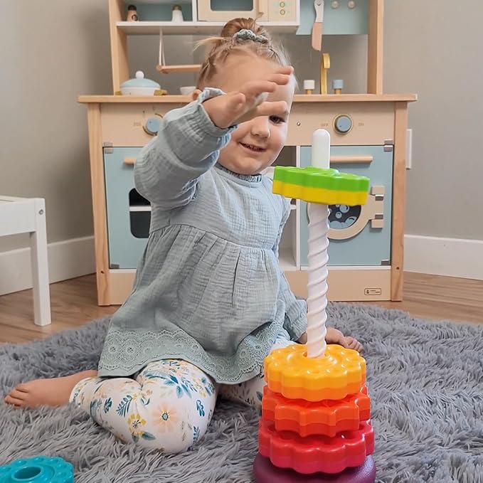 LUCKFUTURE Spinning Stacking Toys, Educational Toddler Toy Stacking Rings Baby Toys, Montessori Toy for Girls and Boys, Spin Gears Christmas Birthday Gift for 1-3 Year Old
