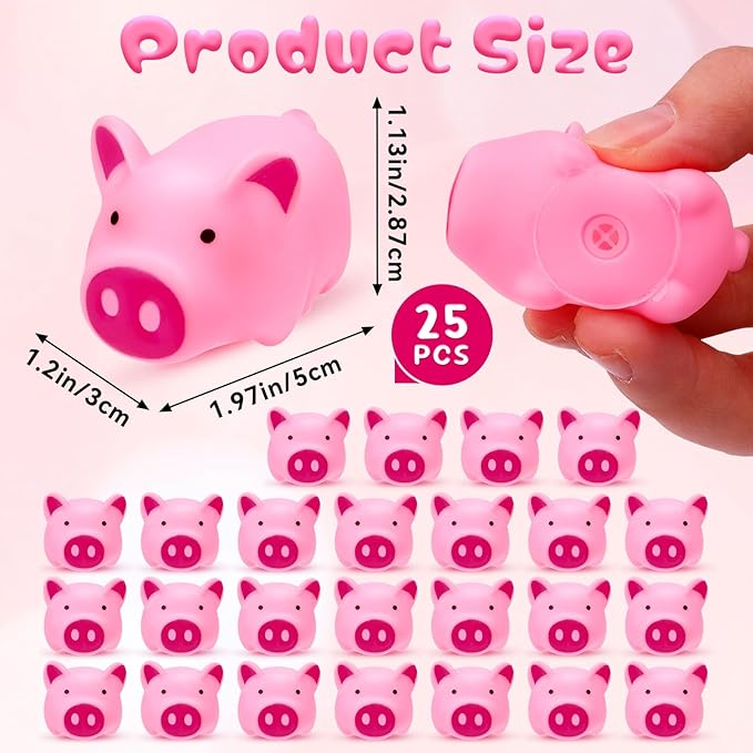 25PCS Mini Pink Squeaky Pigs, Floating Squeaky Bath Props for Shower Birthday Party Favors, Tiny Cute Rubber Pigs for Party Decorations, Prizes Supplies