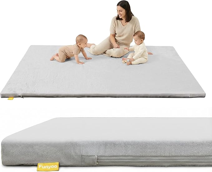 79" ×59" Padded Baby Play Mat for Floor, 1.2" Thick Machine Washable Foam Playmat, Soft Tummy Time Crawling Playpen Mat with Non-Slip Bottom, Fits 79" x59" Playpens