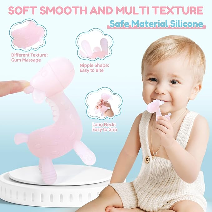 TYRY.HU Baby Teething Toys for Babies 0-6 6-12 Months,BPA Free Silicone Giraffe Teethers Toys, Soft-Textured Chew Toys, Montessori Sensory Toys for Boys Girls Teething Relief, 2 Pack