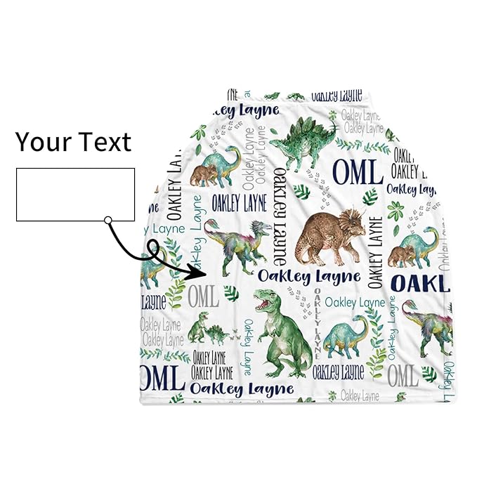 Personalized Baby Car Seat Cover Stroller Canopy: Custom Name Newborn Baby Boy Girl Elastic Animals Nursing Cover for Moms First Birthday Gift Green Dinosaur(one Size)