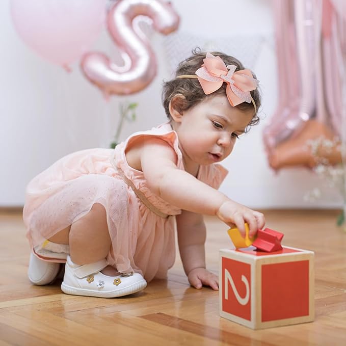 Glitter Birthday Hair Bow for Baby Girls 1 2 3 4 5 6 Years Peach Party Decoration Hair Accessories Headband for First 1st One Birthday