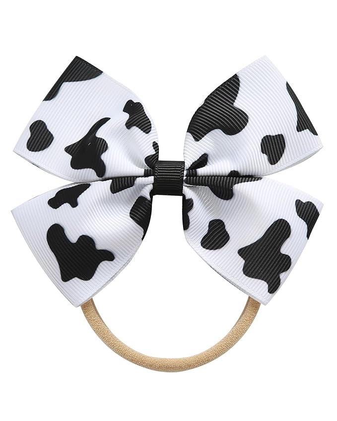 Fancheer Baby Girls Cow Print Cowgirl Bow Headband Infant Toddler Birthday Party Hair Accessories