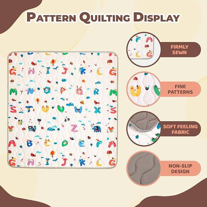 Wirhao Baby Play Mat for Floor, 50'' x 50'' Thicken Foam Soft Padded Mat for Baby, Playpen Mat for Toddlers Infant Kids, Machine Washable, Non-Slip Bottom Safe for Crawling (Alphabet)