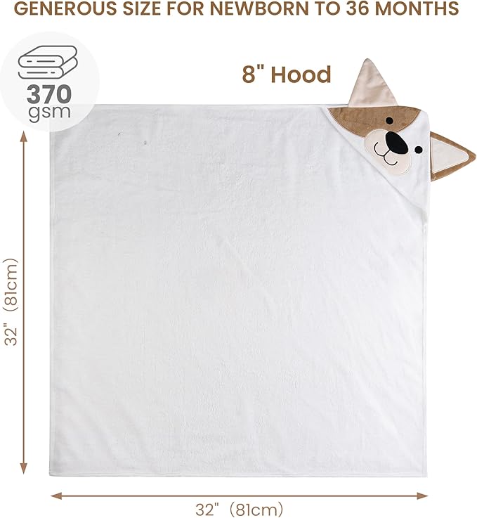 Mooreeke 2 Pack Toddler Towels - 100% Cotton Toddler Hooded Towels - Soft Baby Bath Towel with Hood for Newborn - Comfort Towel for Baby Girls and Boys - Animal Shaped (Puppy & Fox)