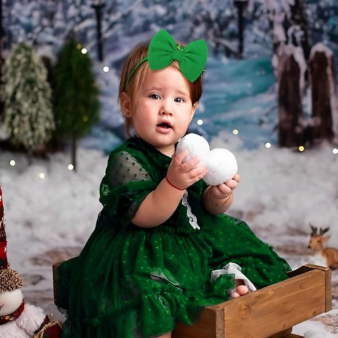 3PCS 4.5'' Christmas Baby Girl Bows for Newborn Green Headband Red Hair Bow Christmas Nylon Hairband Hair Accessories for Infants Toddler Headbands