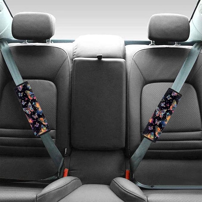 Biyejit Colorful Butterfly Car Accessories Seat Belt Covers Adult Seat Belt Shoulder Strap Covers for Women Girls Seatbelt Pads Universal Fit 2 Packs
