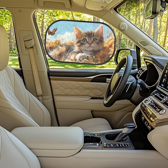 Bulopur Cute Cat Print Car Window Shades 2 Pack Car Window Covers Easy to Install Car Sun Shade Side Window Sun Protection and Sun Shade Blocker Universal Car Sun Shades