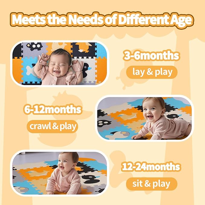 Foam Play Mat for Kids，25Pcs Square Interlocking Puzzle Floor Mat，Baby Play Mat Floor Mat Foam Puzzle Playmat for Toddlers with Fence（Animal-CSH018