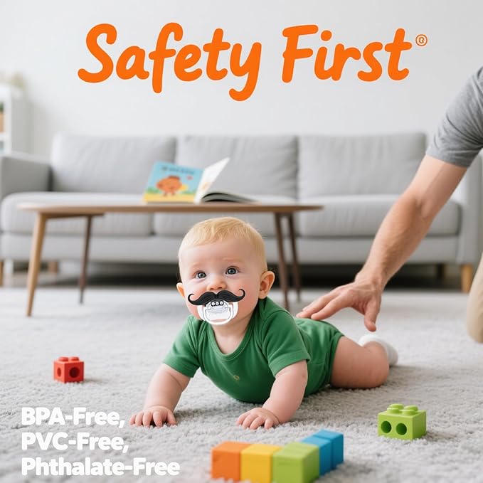 Funny Baby Pacifiers 0-18 Months - Mustache &Teeth Designs, Adorable Novelty Pacifiers for Baby Boys & Girls，BPA-Free