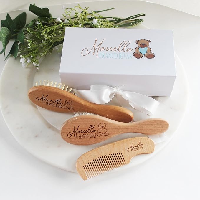Custom Wooden Baby Brush Set | Personalized Wooden Baby Brush | Personalized Baby Gift Boys