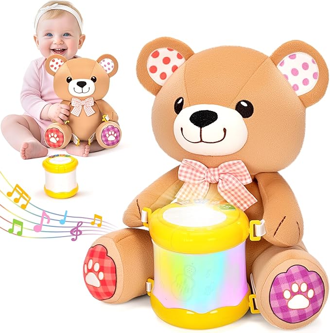 Hodurgyi Baby Toys 6-12 Months, Bear Musical Plush with Lights,ABCs,Animal Sounds, Numbers, Infant Early Learning Toy, Christmas Birthday Gifts for 6+ Month Boys &Girls