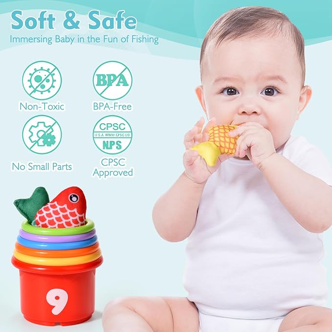 Montessori Toys for 1 Year Old Boy Girl Gifts, Cloth Fishing Game Toddler Toy 1-3, Sorting Learning Baby Toys 6-12-18 Months, Toddler Toys for Baby Easter Gifts
