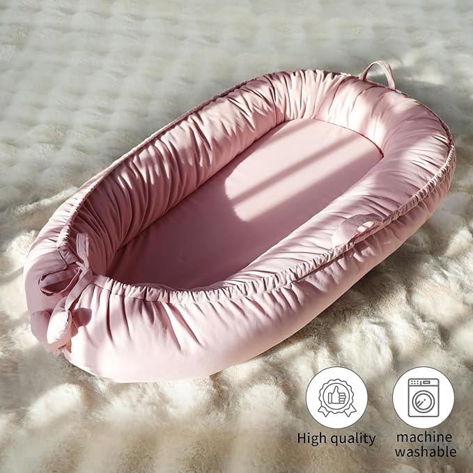 Baby Lounger - Baby Lounger for Newborn 0-24 Months, Soft Breathable Cotton Infant Lounger Cover, Portable Baby Nest for Travel, Newborn Essentials for Baby Girl