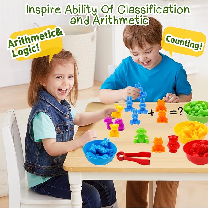 Counting Color Sorting Toys Animals Matching Games with Rainbow Bowls,Preschool Learning Educational Montessori Sensory Training Easter Basket Stuffers Gifts for 3 4 5 Year Old Toddlers
