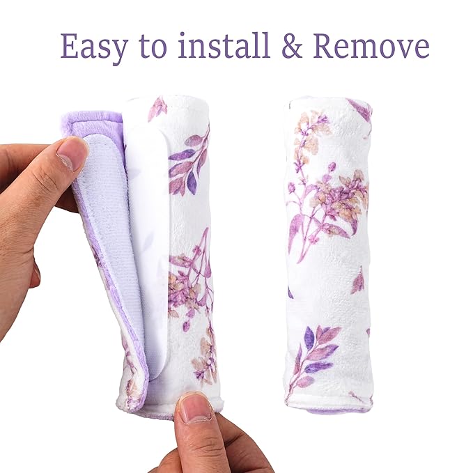 Carseat Strap Covers for Babies, Ultra Soft Double-Sided Use Shoulder Covers, 2 Pack Infant Seat Belt Covers for Car Seats/Strollers/High Chairs, for Baby Toddler Infant Boy Girl,Purple Floral