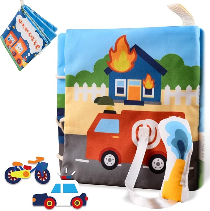 Richgv Baby Books Toys 6-12 Months, Sensory Activity Book Learning Toys Soft Cloth Baby Books Touch and Feel Crinkle Book Infant Stroller Toys