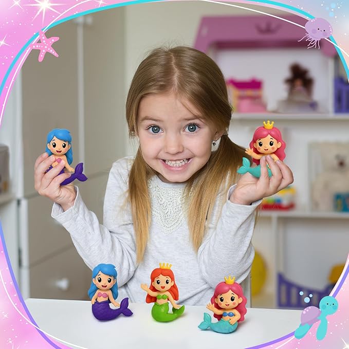 Leyndo 24 Pcs Rubber Mermaid Decoration 2.36 inch Small Squeaky Mermaid Toy for Fish Tank Dashboard Fairy Garden Dollhouse Aquarium Bathtub Home Decor Gifts Party Favors