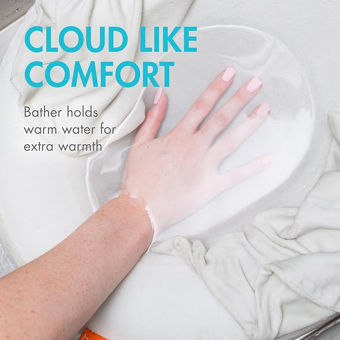 Boon Puff+ Inflatable Baby Bather - Infant Bathtub Includes Microfleece Cover, Swaddle Wings, and Storage Bag – Inflatable Baby Bathtub for Newborns and Infants
