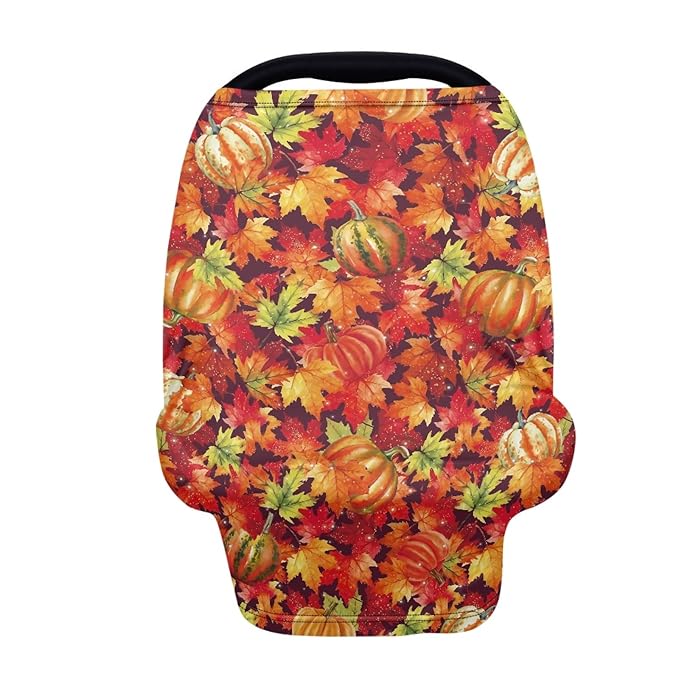 Coldinair Shiny Pumpkin Maple Leaf Print Baby Car Seat Covers for Mom Soft Carseat Canopy for Breastfeeding Fall Thanksgiving Day Decor - Boys Girls Privacy Breastfeeding Cover