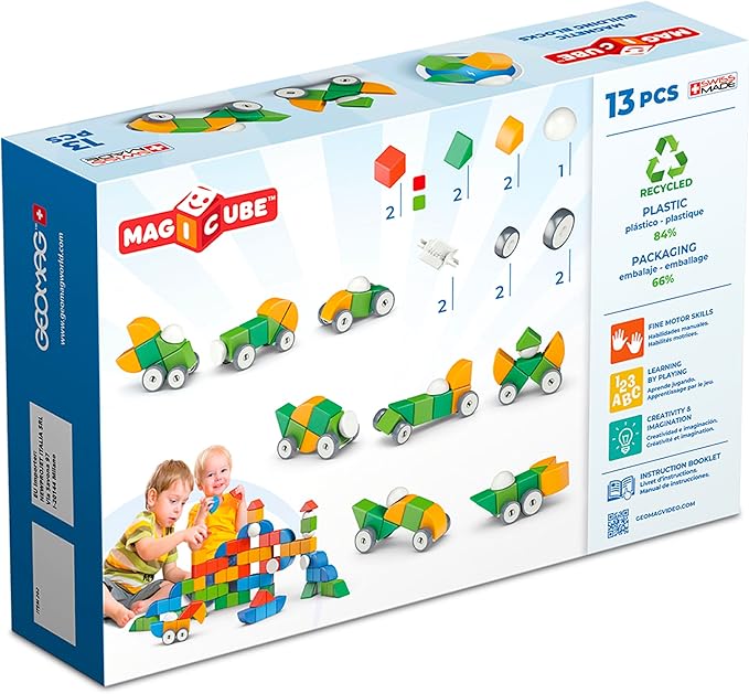 Geomag Magicube 13pcs Magnetic Blocks - Magnetic Building Blocks for Toddlers 1-3, Montessori Toys for 1+ Year Old, Autism Sensory Product, Magnets for Kids