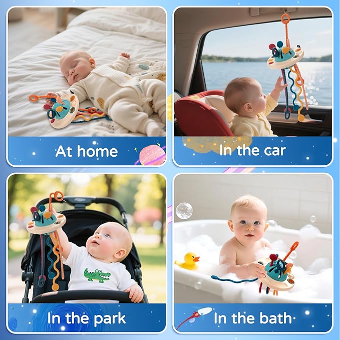 Baby Toys for 1 Year Old, Montessori Toys Hanging in Stroller, Sensory Toy for Todders 12-18 Months+, UFO Pulling Educational Game for Developing Motor Skills Gift for Boys& Girls