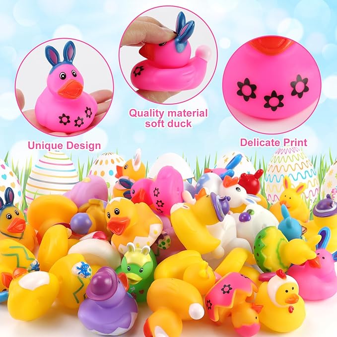 36 Pcs Easter Rubber Ducks, Assortment Rubber Ducks in Bulks for Baby Bath School Classroom Prizes Jeeps Ducking, Easter Basket Stuffers, Easter Party Favors