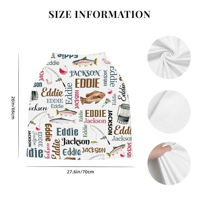 Personalized Baby Car Seat Cover for Boys Girls, Custom Fishing Nursing Covers for Breastfeeding with Name, Infant Stroller Cover, Baby Carseat Canopy for Newborn, Multiuse Car Seat Canopies