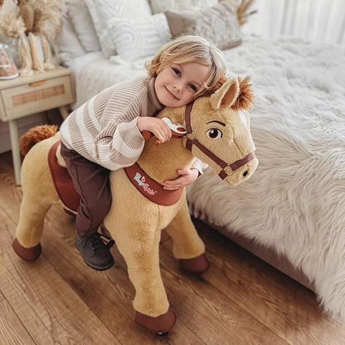PonyCycle Horse Ride on Pony Toys Riding Horses Rocking Horse Walking Essential Model E (with Brake/ 35.4" Height/Size 4 for Age 4-7) Boys and Girls Gifts Ride on Horse with Wheels Light Brown E436
